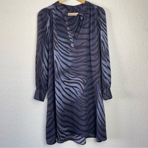 MNG Zebra Stripe Shirt Dress V Neck Long Sleeve Purple and Black Size Large